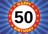 50 jaar leeftijd sticker verkeersbord 7,5 x 10,5 cm - 50 jaar verjaardag/jubileum versiering