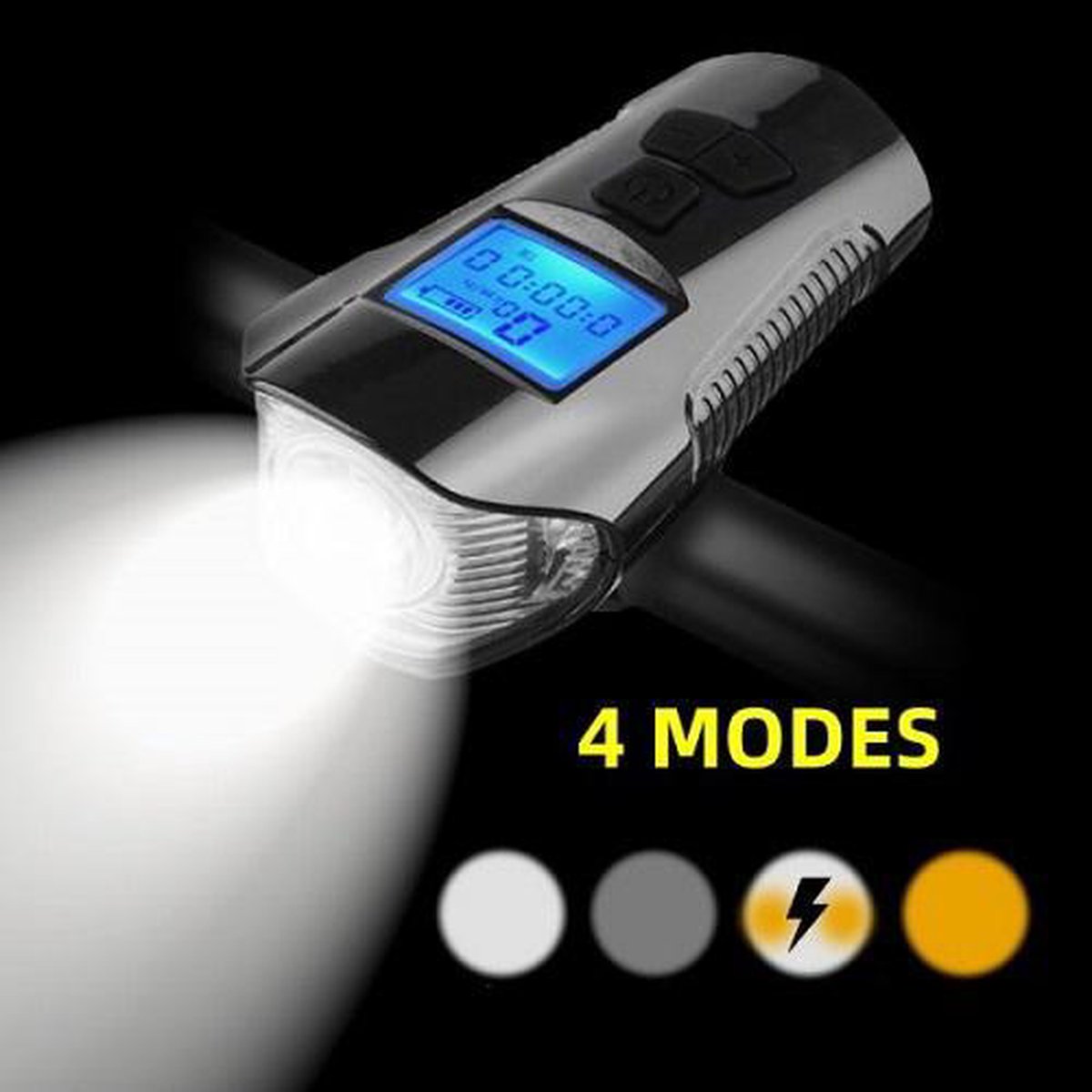 HK-Goodies - Voorlicht fiets - Led voorlamp - 500 lumen - Usb oplaadbaar - Waterdicht - Koplamp fiets - Snelheidsmeter