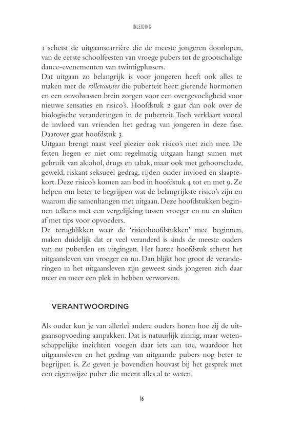 Pagina uit "Pubers en uitgaan" met de titel "VERANTWOORDING".