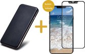 Hoesje Lederen Book Case geschikt voor Apple iPhone Xs / X + Screenprotector Volledig Dekkend Zwart - Zwart Siliconen iCall Wallet