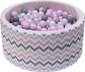 Ballenbak  incl. 200 ballen  -  Paars en roze strepen  -  Wit, grijs en roze ballen