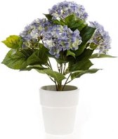 Kunstplant Hortensia blauw in pot 37 cm - Kamerplant blauwe Hortensia