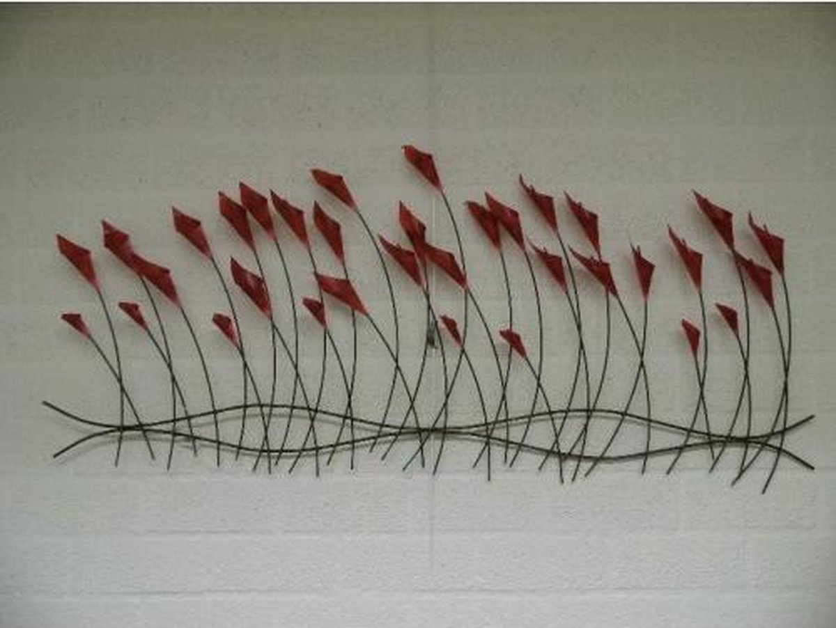Décoration murale métal fleurs rouge coquelicot - 122 x 54 cm | bol.com