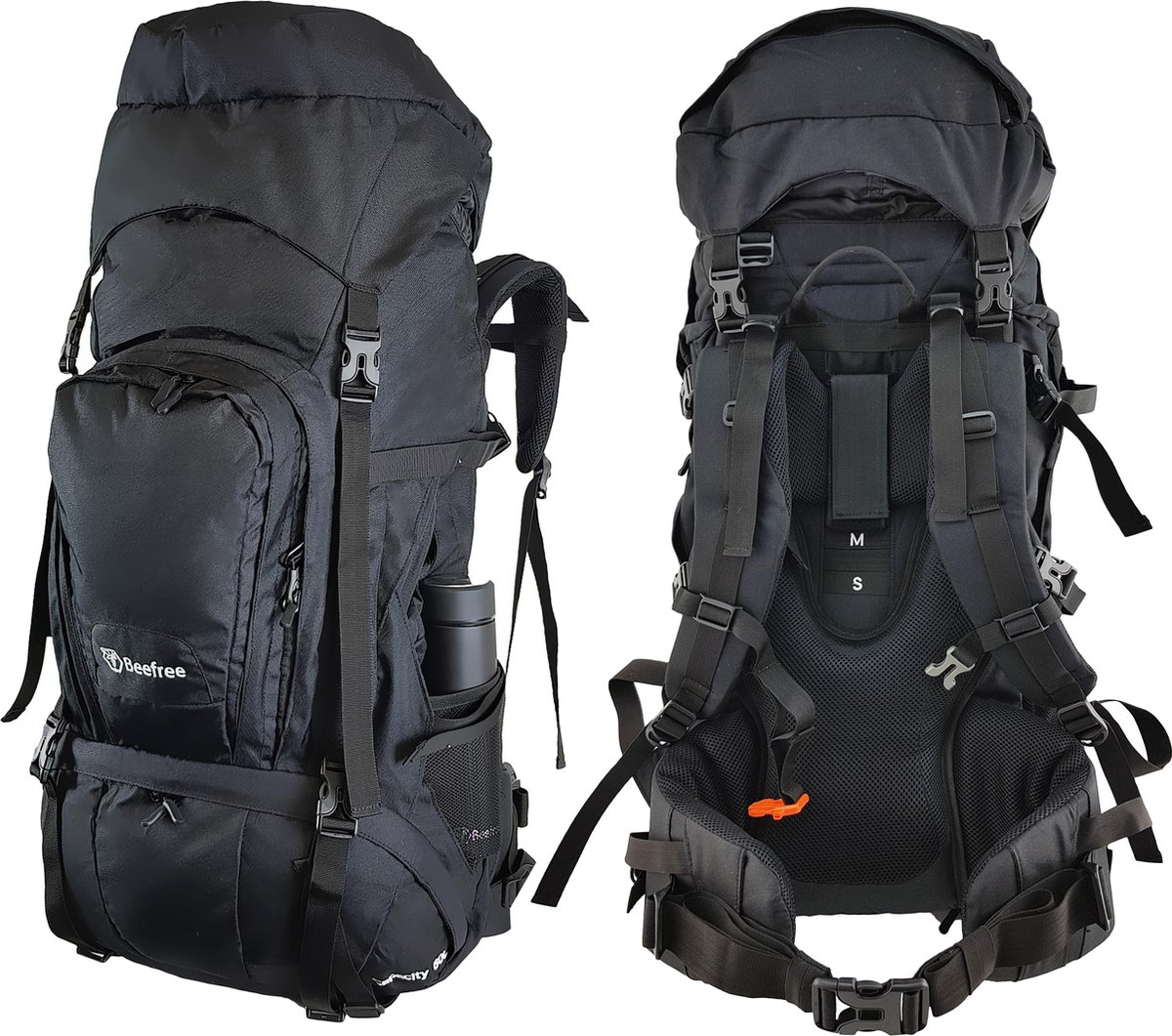 Beefree 80 Liter Backpack Zwart Inclusief regenhoes