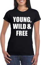 Young, wild and free tekst t-shirt zwart dames 2XL