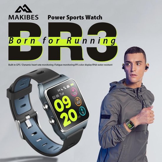 Sport horloge BR3 - Smart watch - GPS - Stappenteller - hartslagmeter - Waterbestendig - Caloriemeter - Touchscreen - Extra horlogeband - Ideaal voor fietsen , hardlopen, en diverse balsporten | Bestel nu!