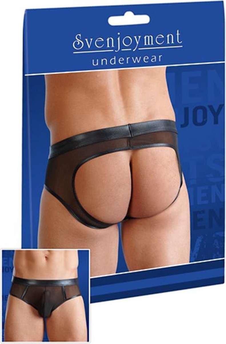 Wetlook Slip Met Open Achterkant - Zwart XL