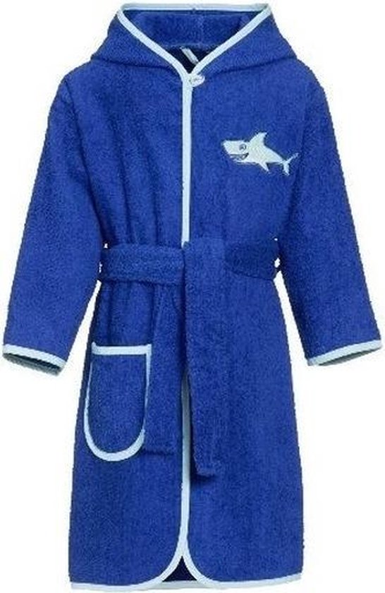 Blauwe badjas/ochtendjas haai borduursel voor kinderen - Playshoes kinder badstof badjas jr)