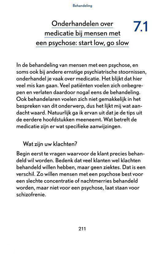 Tekst met titel 'Onderhandelen over medicatie bij mensen met een psychose: start low, go slow'.