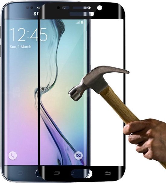 Full Cover Display Screenprotector Tempered Glass Samsung Galaxy S6 Edge zwart