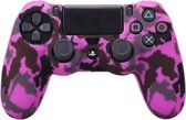 PS4 Controller Hoesje Silicone - Playstation 4 Controller Silicone Skin - Roze Camo + LED BAR STICKER !