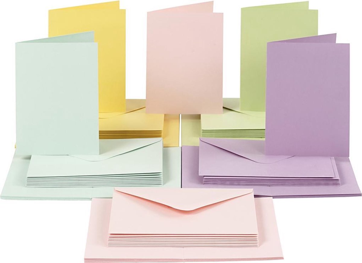 Kaarten En Enveloppen, 10,5x15 cm, 11,5x16,5 cm, Pastelkleuren, 50 Set - Creativ company