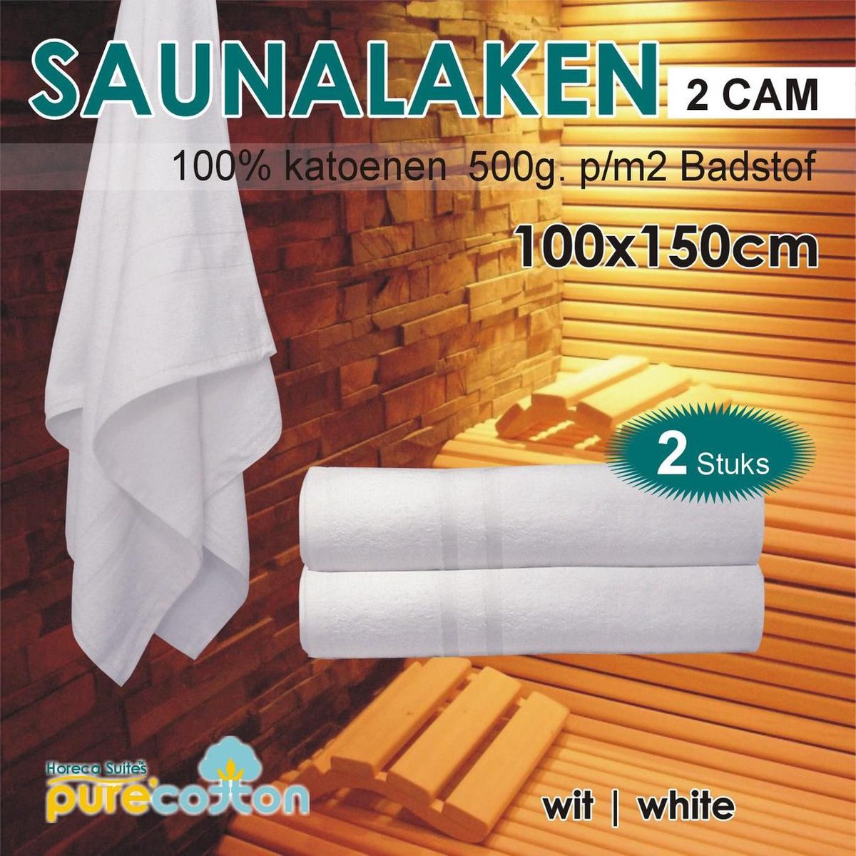 Homéé - Saunalaken | Badlaken | Pool Towel |Mursurize Fancy wit 420g. p/m2 | 2 Stuks | 100x150cm