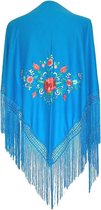 Spaanse manton - omslagdoek - blauw bloem centraal bij verkleedkleding of Flamenco jurk