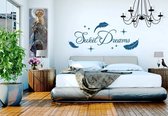 Muursticker Sweet Dreams + Sterren (Zwart: 58x29cm)