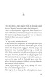 Tekst met dialoog. Een pagina uit een boek met zwarte tekst op een witte achtergrond.