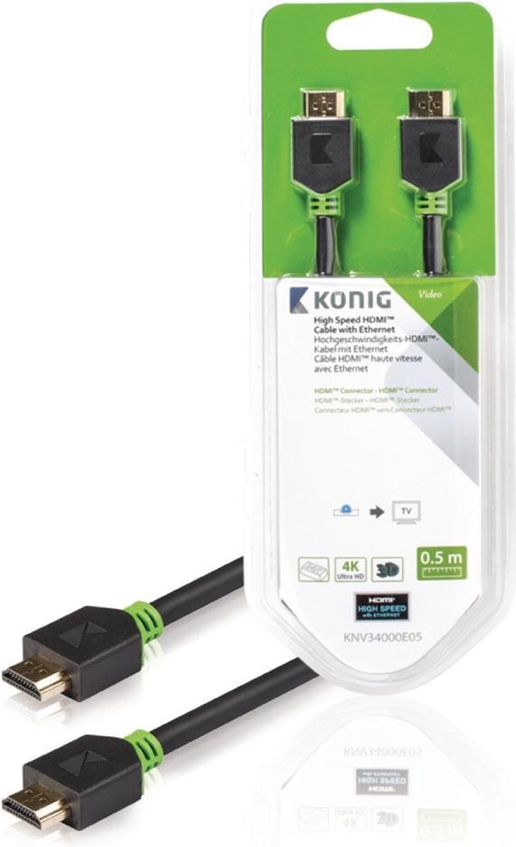 High Speed HDMI kabel met Ethernet HDMI connector - HDMI connector 0,50 m grijs