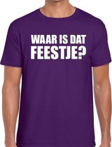 Waar is dat feestje? tekst t-shirt paars heren 2XL