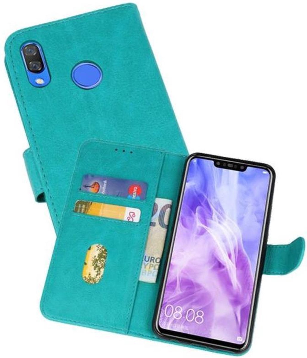 Hoesje Geschikt voor de Huawei Nova 3 - Kaarthouder Book Case Telefoonhoesje - Groen