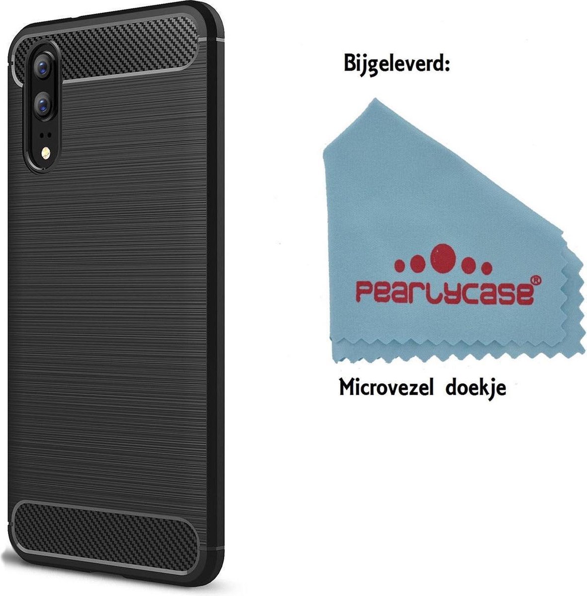 Pealycase Zwart Carbon Geborsteld TPU Siliconen Hoesje Geschikt voor Huawei P20