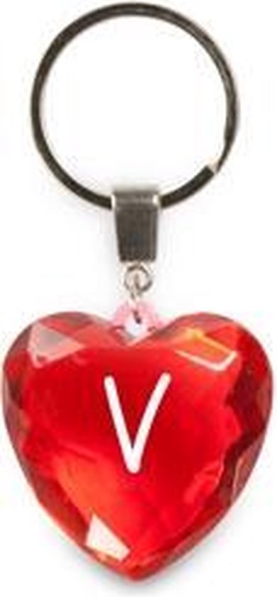 sleutelhanger - Letter V - diamant hartvormig rood