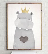 Postercity - Design Canvas Poster Nijlpaard Koning / Kinderkamer / Muurdecoratie / 40 x 30cm / A3