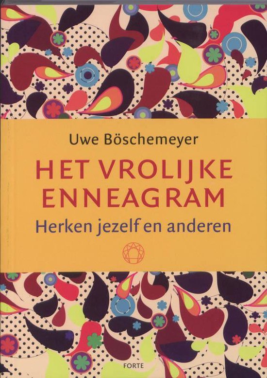 Boekomslag van 'Het vrolijke enneagram' met abstracte, kleurrijke patronen en titel.