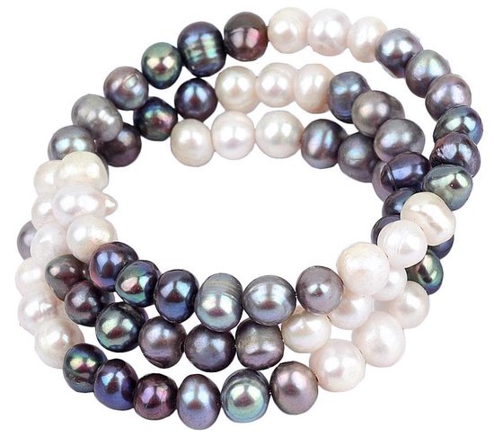 Zoetwater parel armband Wrap White Grey Blue Pearl - echte parels - wit - grijs - blauw - wikkelarmband