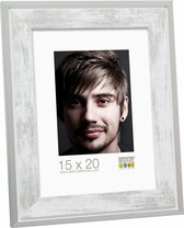 Deknudt Frames fotolijst S43RE1 - wit - zilverkleurige rand - 15x15 cm