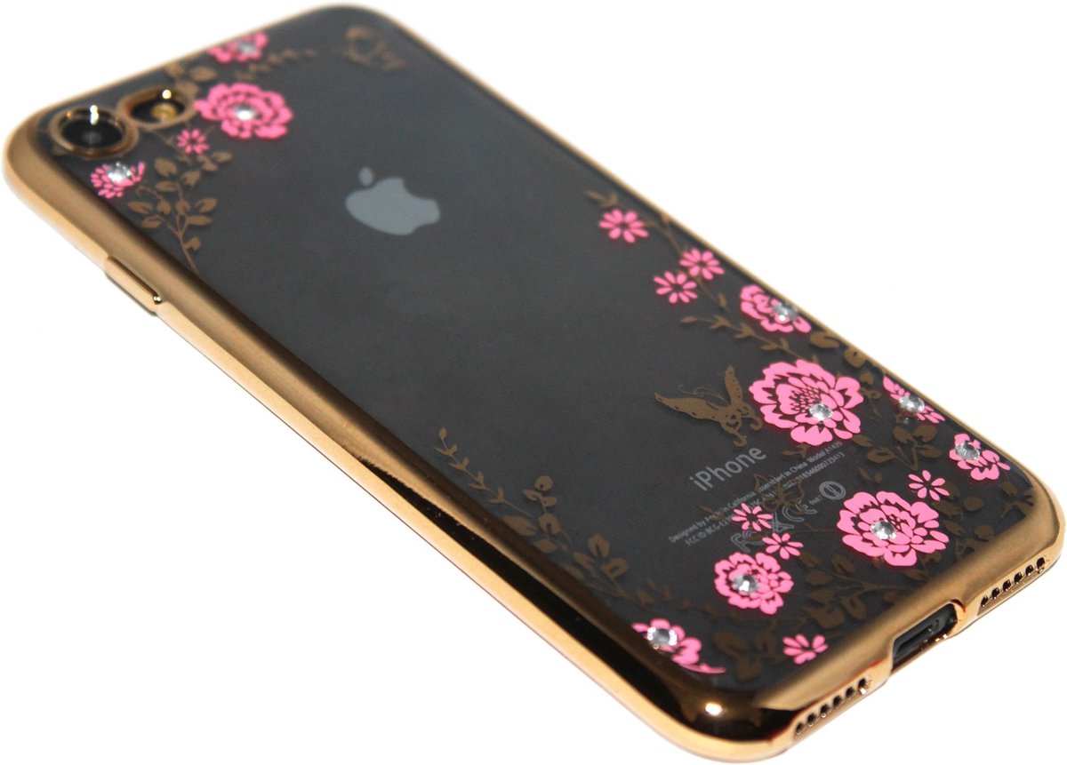Glimmend bloemen hoesje goud Geschikt voor iPhone SE (2022/ 2020)/ 8/ 7