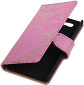Lace Bookstyle Wallet Case Hoesjes Geschikt voor Sony Xperia Z4 Compact Roze