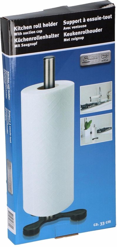 Keukenrolhouder Met Zuignappen 32 Cm Zilver/zwart