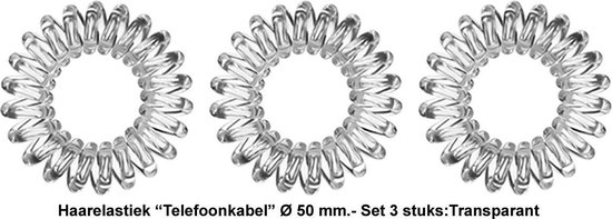 Telefoonkabel Haarelastiek - spiraal elastiek - haarelastiek - Set 3 Stuks - Transparant  Ø 50mm