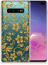 Geschikt voor Samsung Galaxy S10 Plus TPU Hoesje Design Gouden Bloemen