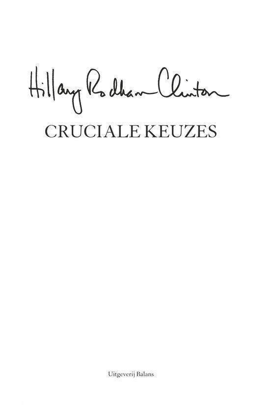 De titelpagina van het boek 'Cruciale Keuzes' met de handtekening van Hillary Rodham Clinton.