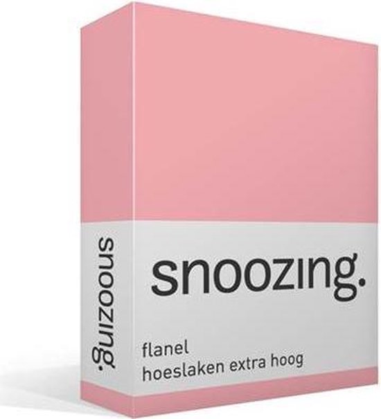 Snoozing - Flanel - Hoeslaken - Extra Hoog - Lits-jumeaux - 160x210/220 cm - Roze