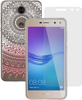 MP Case glasfolie tempered screen protector gehard glas voor Huawei Y6 2017 + Gratis Mandala design TPU case hoesje voor Huawei Y6 2017