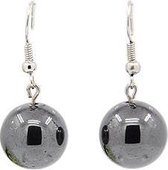Edelstenen oorbellen Hematite Ball Big - oorhanger - sterling zilver (925) - hematiet - zwart - hoogglans