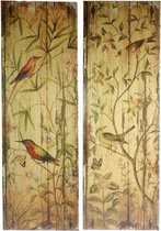 Set van 2 wandplaten Vogeldessin hout 106x35 cm