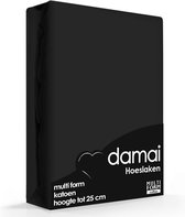 Damai - Hoeslaken (tot 25 cm) - Katoen - 80/90/100 x 200/210 cm - Black