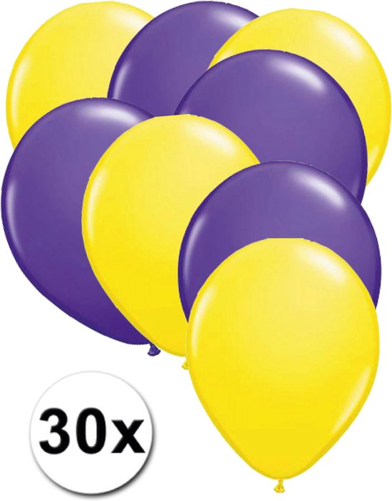 Ballonnen Geel & Paars 30 stuks 27 cm