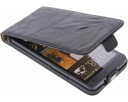 Zwarte kreukelleder flipcase - HTC One M7