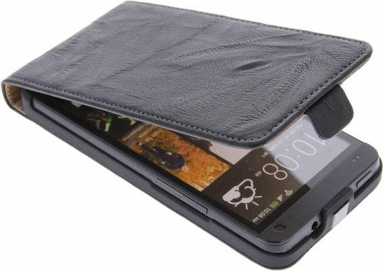 Zwarte kreukelleder flipcase - HTC One M7