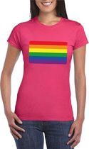 Gay pride t-shirt met Regenboog vlag roze dames XL