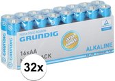 Grundig R06 AA batterijen 1.5 volt 32 stuks - Alkaline batterijen - Voordeelpak