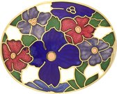 Behave®  Broche ovaal bloemen blauw paars roze - emaille sierspeld -  sjaalspeld