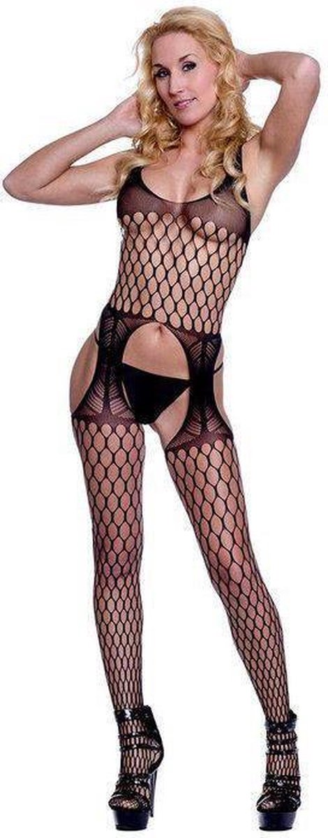 Zwart kanten Diamant bodystocking