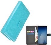 Wallet Bookcase Puleder Hoesje voor Samsung Galaxy A8 2018 - Turquoise effen