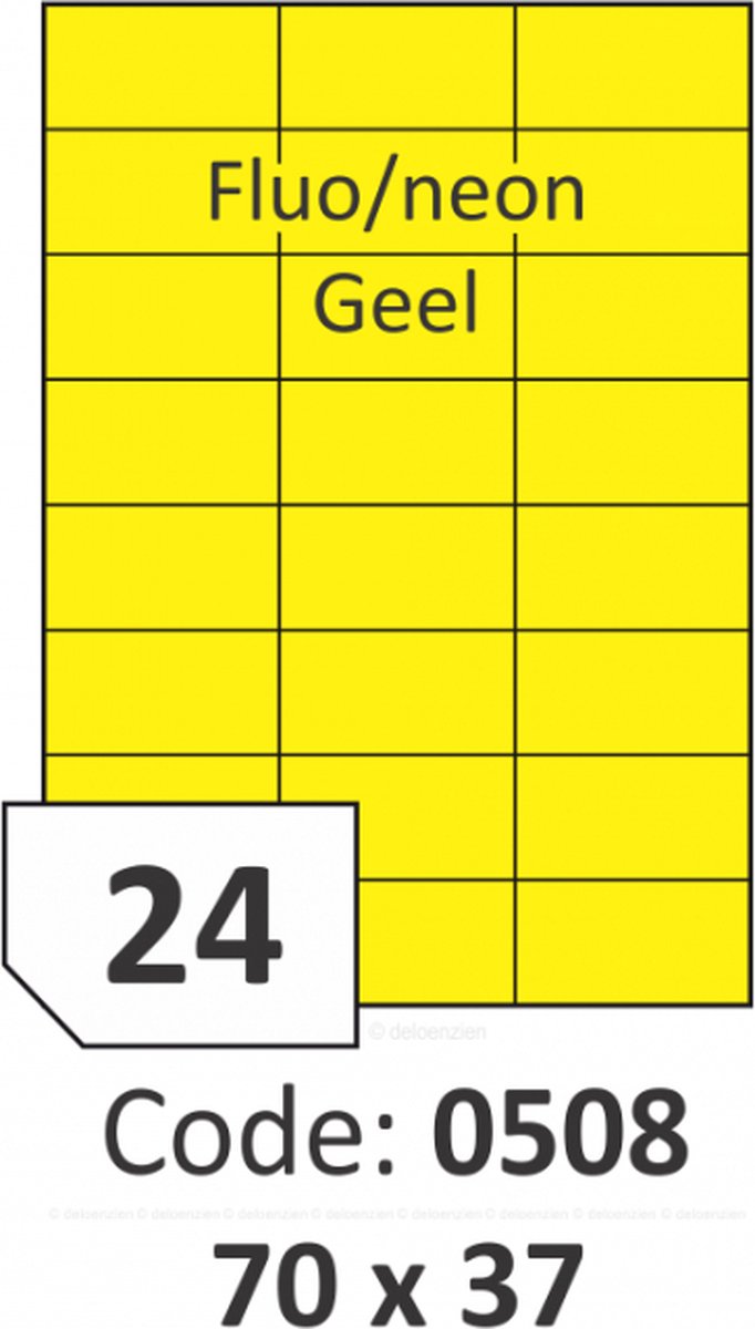 Rayfilm R0131.0508.A NEON GEEL zelfklevende etiketten 70x37 mm - 24 per blad - 2400 etiketten per doos van 100 vel