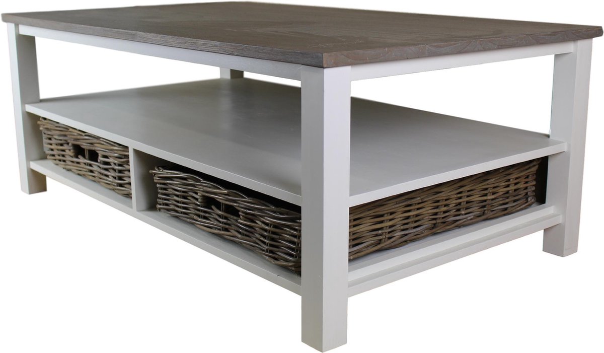 HSM Collection - salontafel rechthoek - 2 manden - oud grijs / wit | bol.com